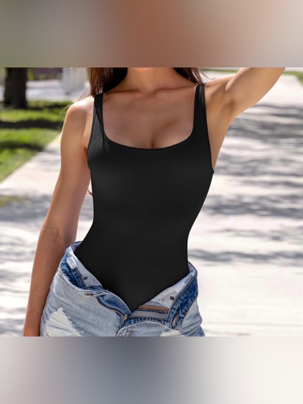 💖5 for $25 bundle deal 💖 Black Scoop Neck Tank Bodysuit - Women